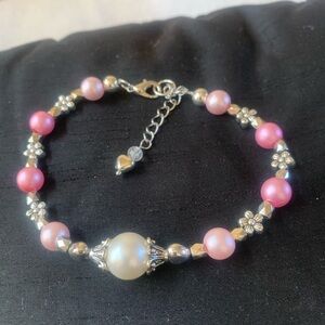 Pink and Silver Beaded Bracelet